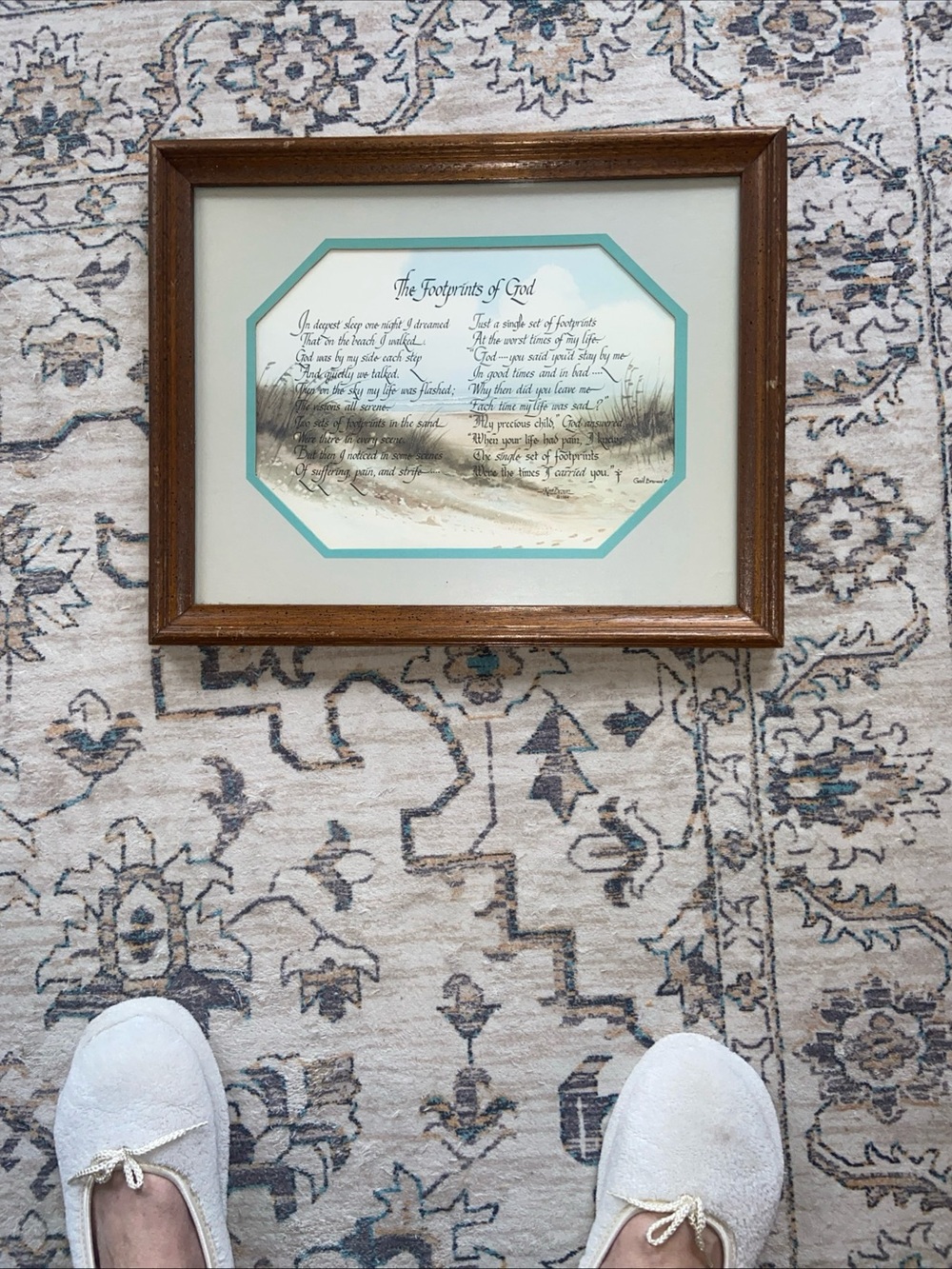 Framed 'Footprints of God' Art Print in Teal and Brown